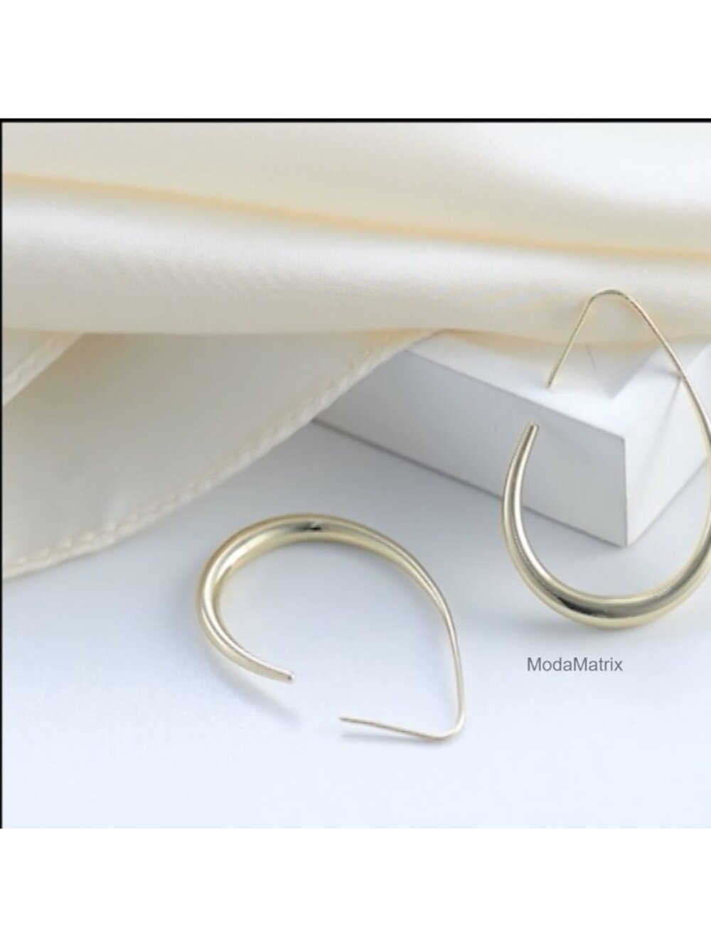 14k Gold Plated Sterling Silver Teardrop Hoop Earrings Large Oval Pull Through - Picture 6 of 6